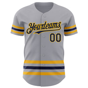 Custom Gray Navy-Gold Line Authentic Baseball Jersey