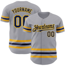 Load image into Gallery viewer, Custom Gray Navy-Gold Line Authentic Baseball Jersey
