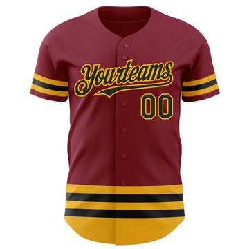 Custom Crimson Black-Gold Line Authentic Baseball Jersey