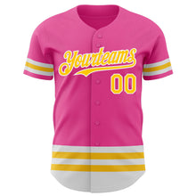 Load image into Gallery viewer, Custom Pink Yellow-White Line Authentic Baseball Jersey
