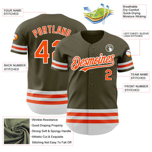 Custom Olive Orange-White Line Authentic Salute To Service Baseball Jersey