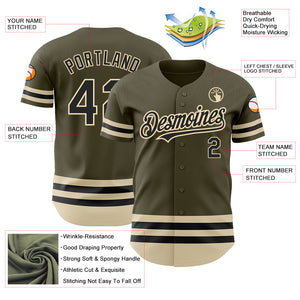 Custom Olive Black-Cream Line Authentic Salute To Service Baseball Jersey