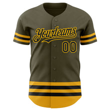 Load image into Gallery viewer, Custom Olive Black-Gold Line Authentic Salute To Service Baseball Jersey
