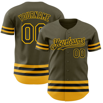 Custom Olive Black-Gold Line Authentic Salute To Service Baseball Jersey