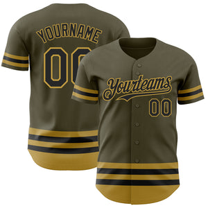 Custom Olive Black-Old Gold Line Authentic Salute To Service Baseball Jersey