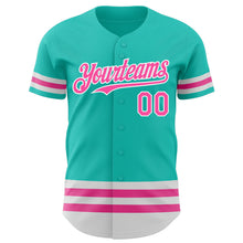 Load image into Gallery viewer, Custom Aqua Pink-White Line Authentic Baseball Jersey
