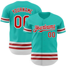 Load image into Gallery viewer, Custom Aqua Red-White Line Authentic Baseball Jersey
