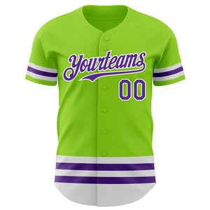 Custom Neon Green Purple-White Line Authentic Baseball Jersey