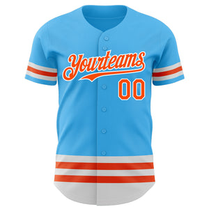 Custom Sky Blue Orange-White Line Authentic Baseball Jersey