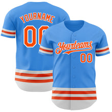 Load image into Gallery viewer, Custom Electric Blue Orange-White Line Authentic Baseball Jersey
