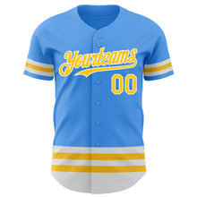 Load image into Gallery viewer, Custom Electric Blue Yellow-White Line Authentic Baseball Jersey
