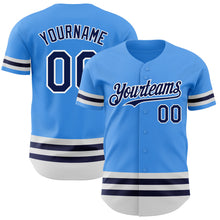 Load image into Gallery viewer, Custom Electric Blue Navy-White Line Authentic Baseball Jersey
