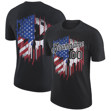 Custom Black White 3D American Flag Patriotic Performance T-Shirt