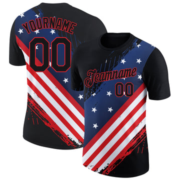 Custom Black Red-Royal 3D American Flag Patriotic Performance T-Shirt