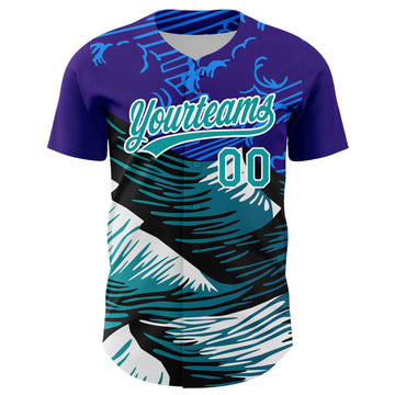 Custom Purple Teal-White 3D Pattern Design Mountains Authentic Baseball Jersey