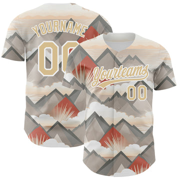 Custom Vegas Gold White 3D Pattern Design Sun Rays Through Mountain Tops Authentic Baseball Jersey