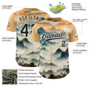 Custom White Black 3D Pattern Design Mountains Landscape Authentic Baseball Jersey