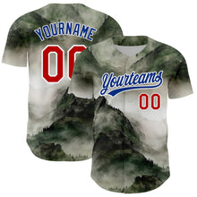 Load image into Gallery viewer, Custom White Red-Royal 3D Pattern Design Mountains Landscape Authentic Baseball Jersey
