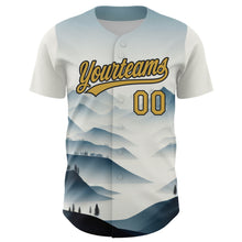 Load image into Gallery viewer, Custom White Old Gold-Black 3D Pattern Design Mountains Landscape Authentic Baseball Jersey
