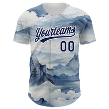 Load image into Gallery viewer, Custom White Navy 3D Pattern Design Mountains Landscape Authentic Baseball Jersey
