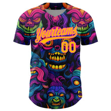 Load image into Gallery viewer, Custom Black Gold-Pink 3D Pattern Design Abstract Monsters Authentic Baseball Jersey
