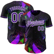 Load image into Gallery viewer, Custom Black Purple-White 3D Pattern Design Holi Festival Color Powder Authentic Baseball Jersey
