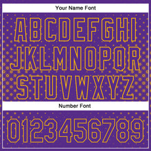 Load image into Gallery viewer, Custom Purple Gold 3D Pattern Design Geometric Stars Authentic Baseball Jersey
