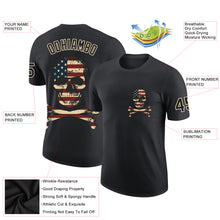 Load image into Gallery viewer, Custom Black City Cream 3D Skull With American Flag Performance T-Shirt

