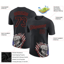Load image into Gallery viewer, Custom Black Red 3D Skull With American Flag Performance T-Shirt

