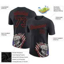 Load image into Gallery viewer, Custom Black Red 3D Skull With American Flag Performance T-Shirt
