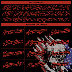 Custom Black Red 3D Skull With American Flag Performance T-Shirt