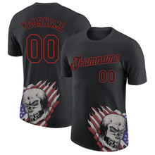 Load image into Gallery viewer, Custom Black Red 3D Skull With American Flag Performance T-Shirt
