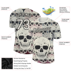 Custom City Cream Black 3D Skull Fashion Performance T-Shirt