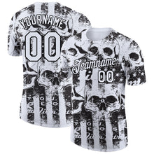Load image into Gallery viewer, Custom White Black 3D Skull And American Flag Performance T-Shirt
