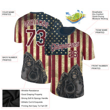 Load image into Gallery viewer, Custom Navy Crimson-White 3D Skull And American Flag Performance T-Shirt
