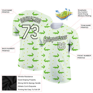 Custom Pea Green Black 3D Pattern Design Crocodile Performance T-Shirt
