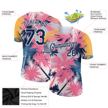 Custom White Navy 3D Pattern Design Hawaii Palm Trees Performance T-Shirt