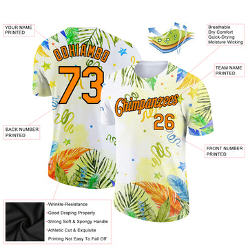 Custom White Bay Orange-Black 3D Pattern Design Hawaii Palm Leaves Performance T-Shirt