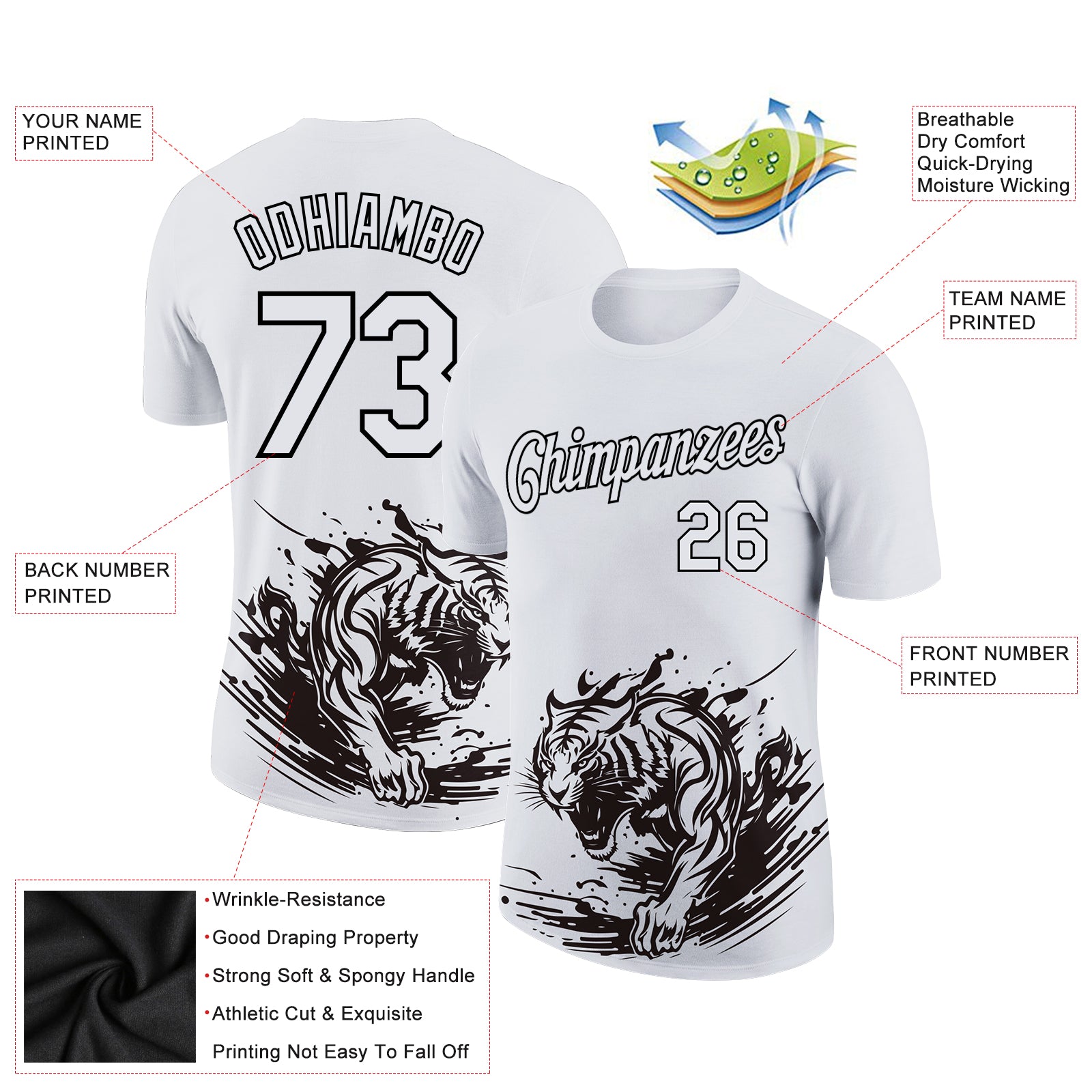 Load image into Gallery viewer, Custom White Black 3D Pattern Design Tiger Performance T-Shirt