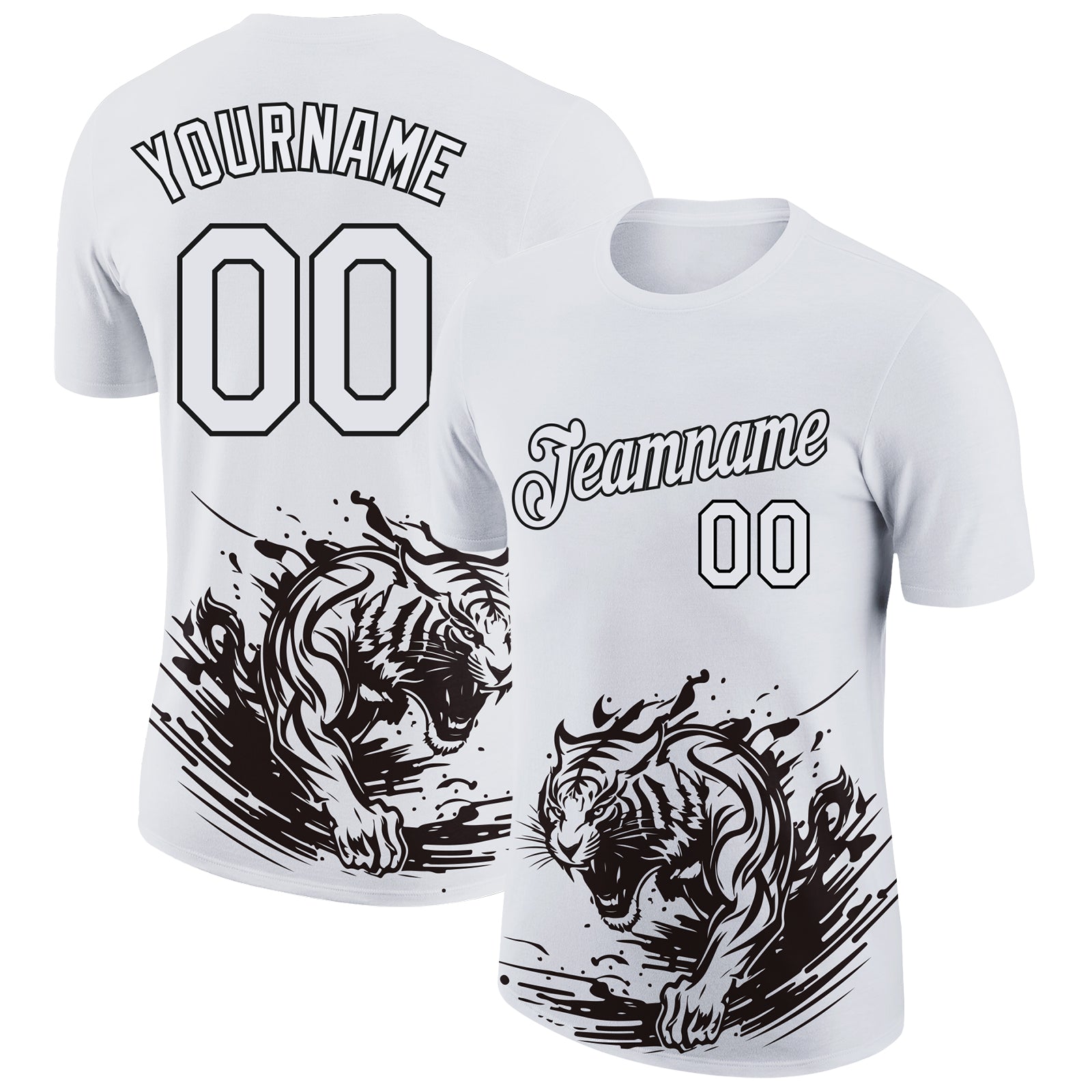 Load image into Gallery viewer, Custom White Black 3D Pattern Design Tiger Performance T-Shirt