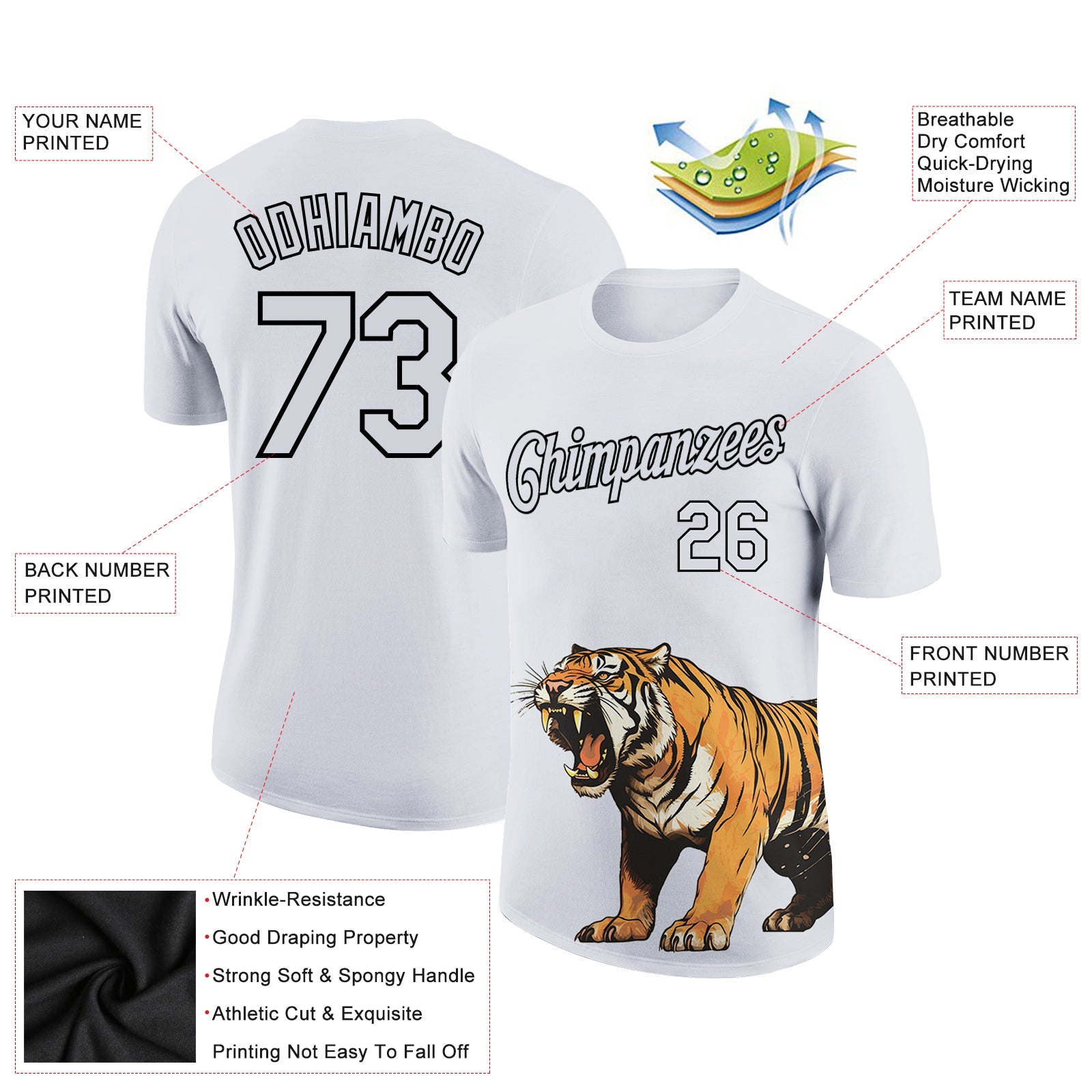 Load image into Gallery viewer, Custom White Black 3D Pattern Design Tiger Performance T-Shirt