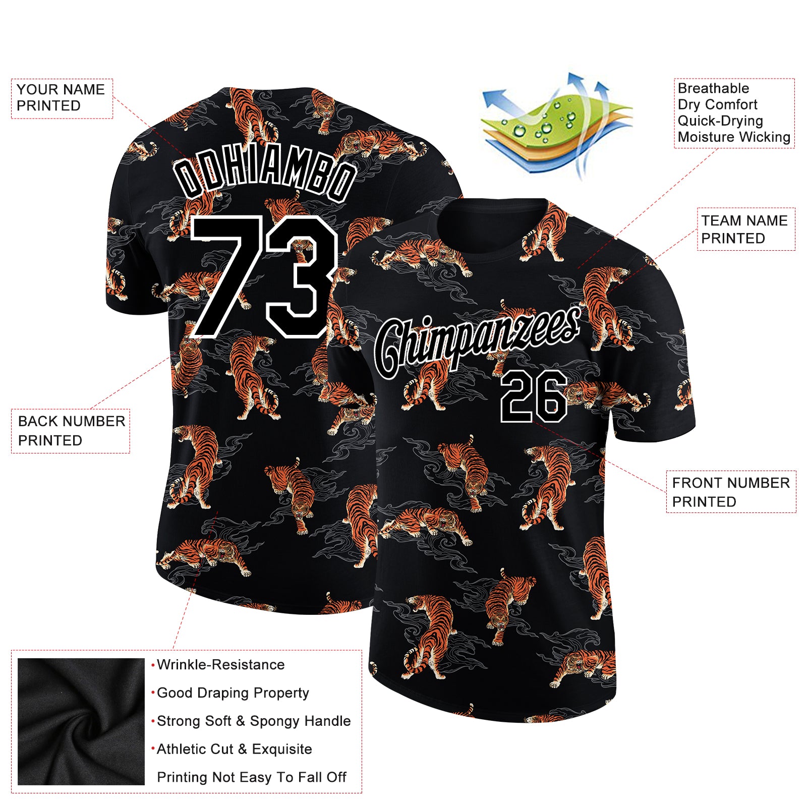 Load image into Gallery viewer, Custom Black White 3D Pattern Design Tiger Performance T-Shirt