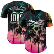 Load image into Gallery viewer, Custom Pink Black-White 3D Pattern Design Hawaii Palm Trees Authentic Baseball Jersey
