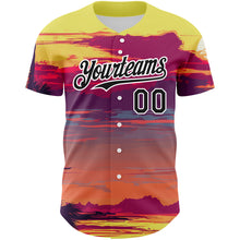 Load image into Gallery viewer, Custom Yellow Black-White 3D Pattern Design Beach Hawaii Palm Trees Authentic Baseball Jersey
