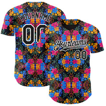 Load image into Gallery viewer, Custom Black White 3D Pattern Design Tropical Flower And Hawaii Palm Leaves Authentic Baseball Jersey
