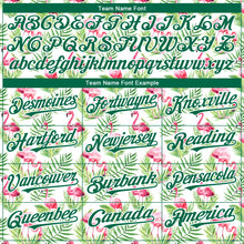 Load image into Gallery viewer, Custom White Kelly Green 3D Pattern Design Tropical Hawaii Palm Leaves And Flamingo Authentic Baseball Jersey
