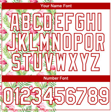 Load image into Gallery viewer, Custom White Red 3D Pattern Design Tropical Hawaii Palm Leaves And Flamingo Authentic Baseball Jersey
