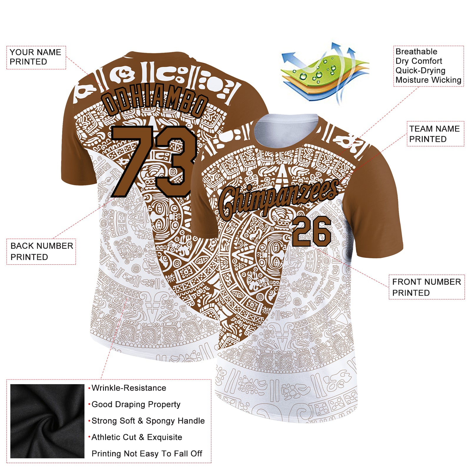 Load image into Gallery viewer, Custom White Brown-Black 3D Pattern Design Ancient Shapes Performance T-Shirt