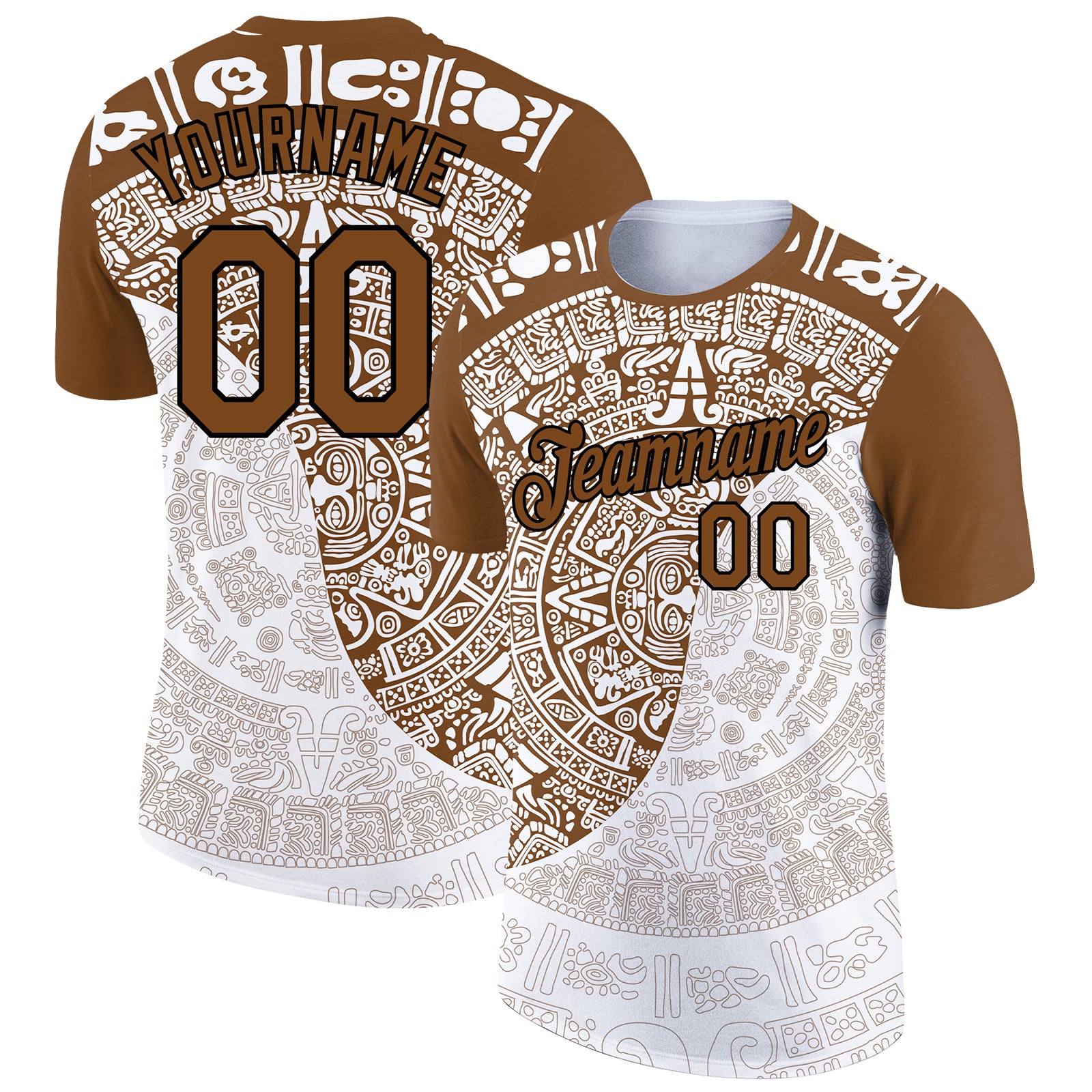 Load image into Gallery viewer, Custom White Brown-Black 3D Pattern Design Ancient Shapes Performance T-Shirt