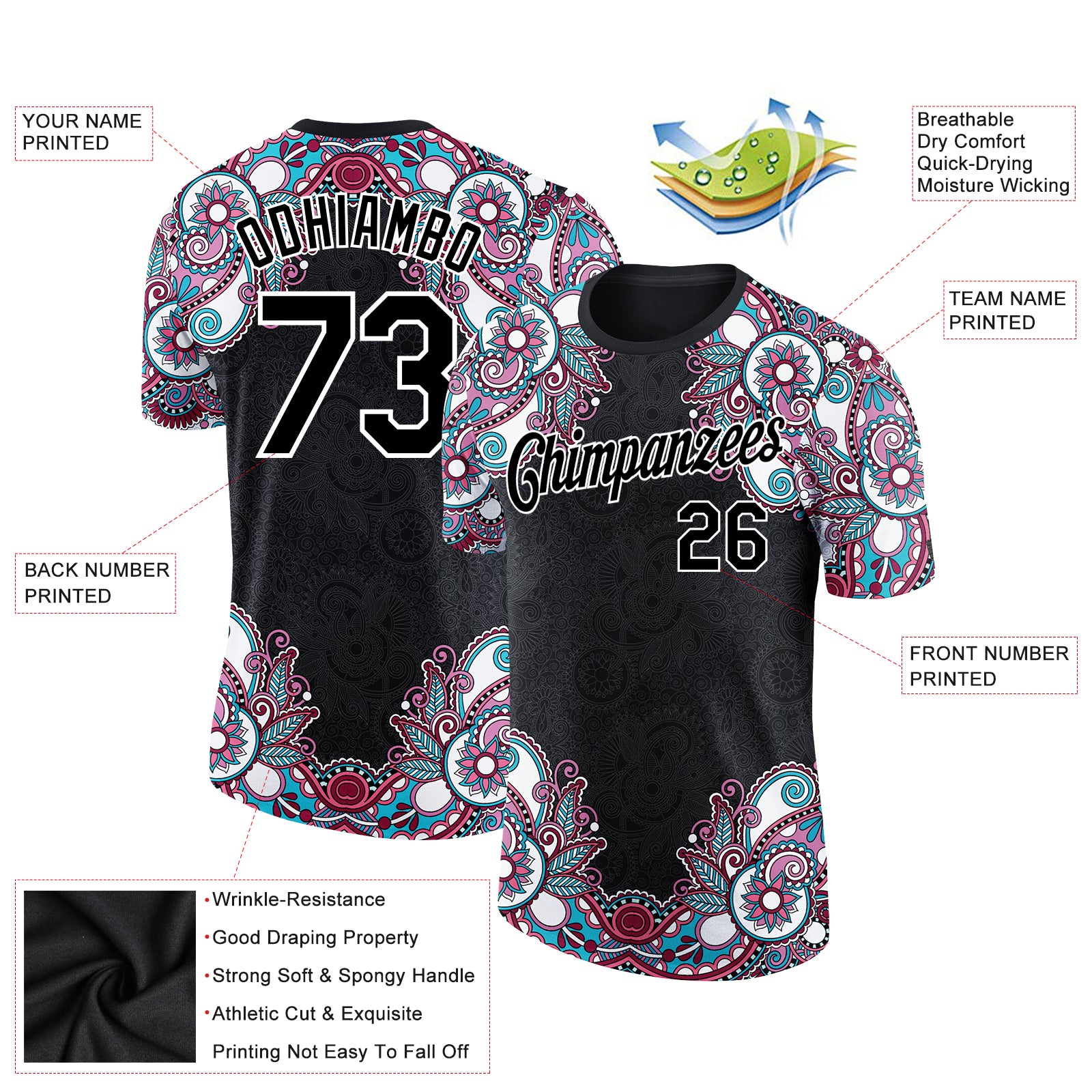 Load image into Gallery viewer, Custom Black White 3D Pattern Floral Design Performance T-Shirt